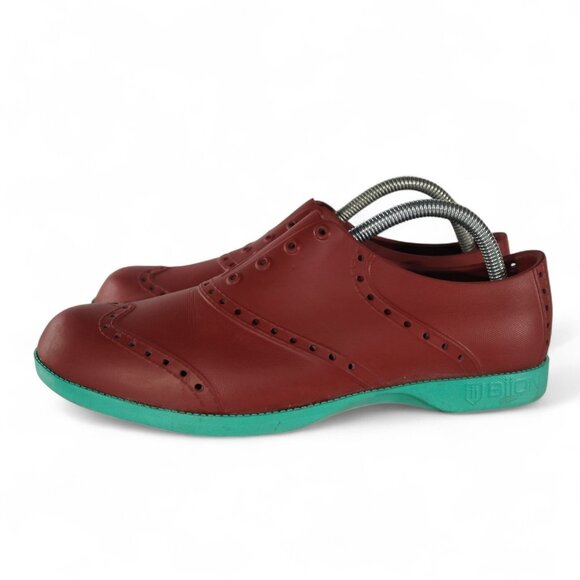 Biion Spikeless Rubber Wingtip Slip-on Golf Shoes Men's 8 Women's 10 Burgundy - Picture 2 of 11